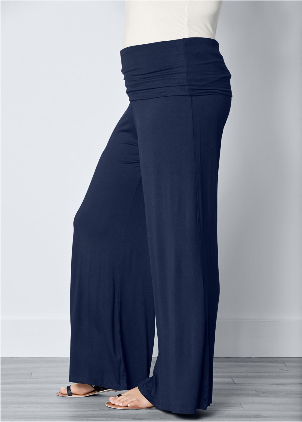 Venus Plus Size Easy Foldover Pants in Navy
