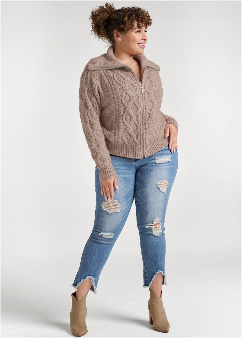 Venus Plus Size Knit Zip Sweater in Moonlight