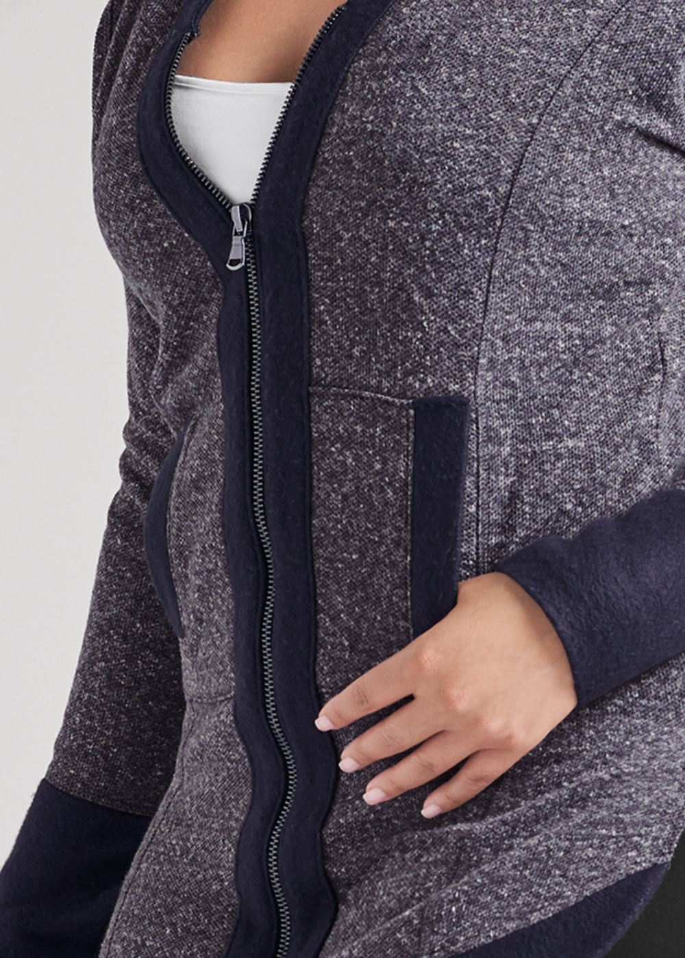 Venus Plus Size Tunic Length Zip Up Hoodie Jacket in Navy