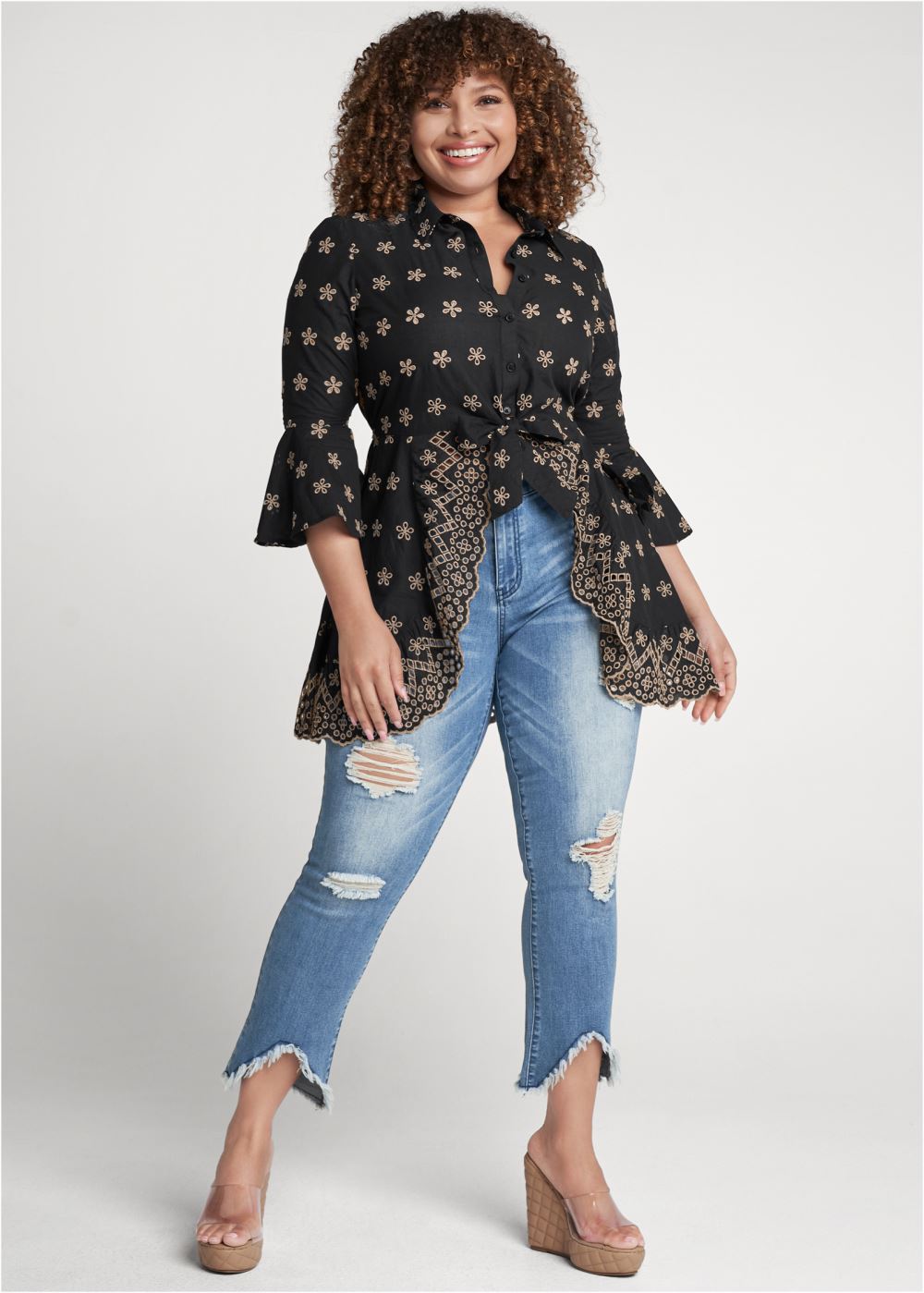 Venus Plus Size Eyelet High-Low Top