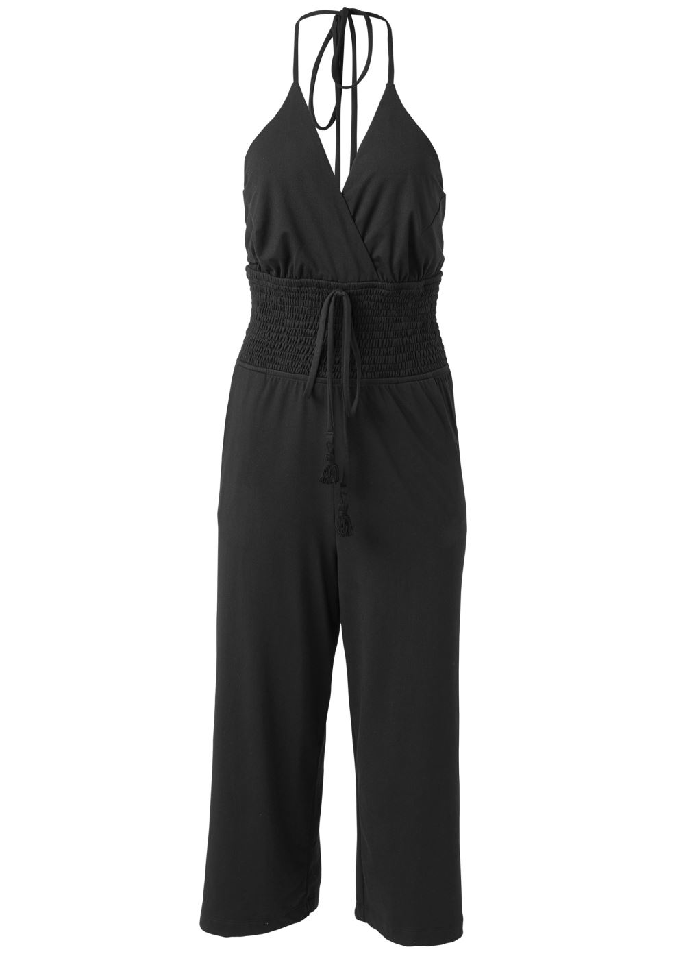 Venus Plus Size Tassel Halter Jumpsuit in Black