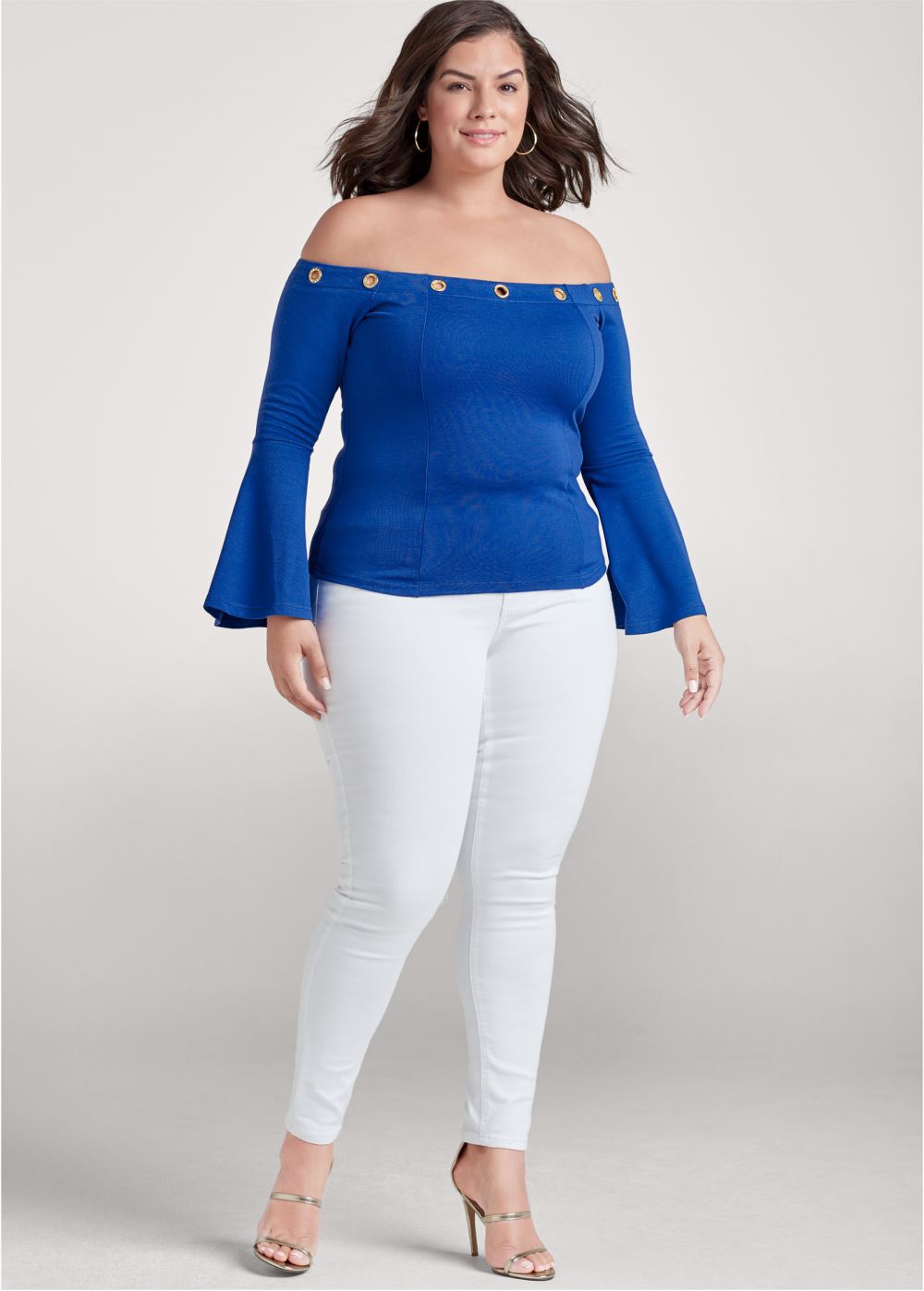 Venus Plus Size Off-The-Shoulder Grommet Top