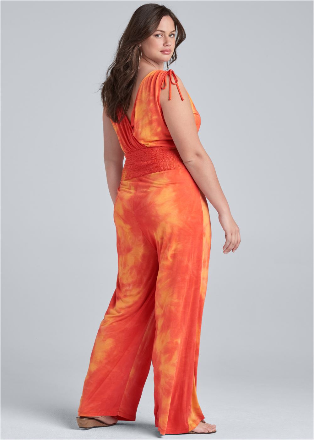 Venus Plus Size Tie Dye Jumpsuit in Orange Multi
