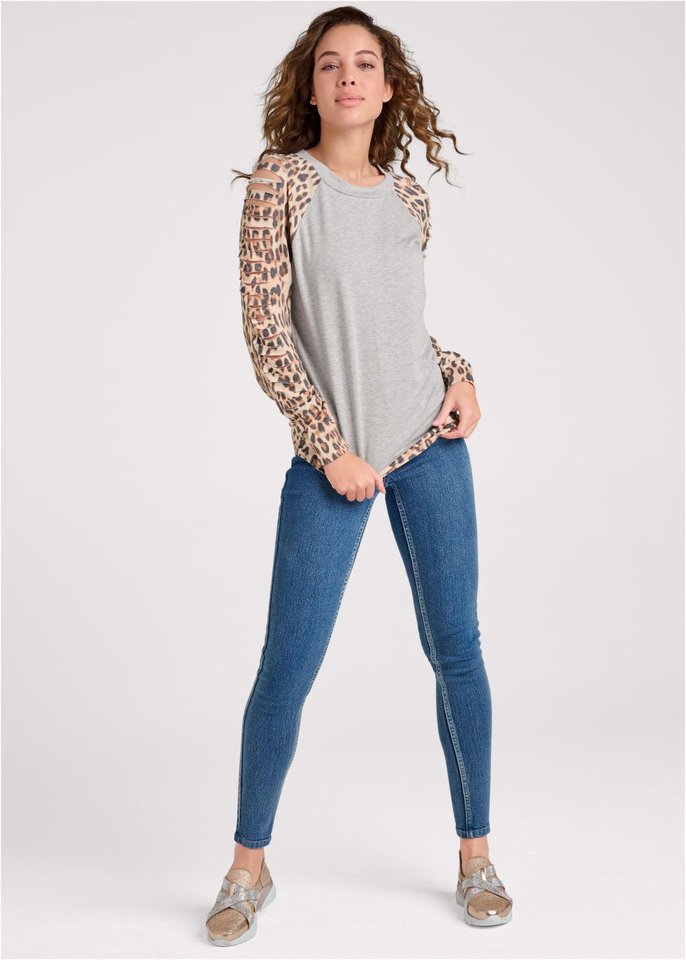 Venus Plus Size Cheetah Print Slash Sweatshirt