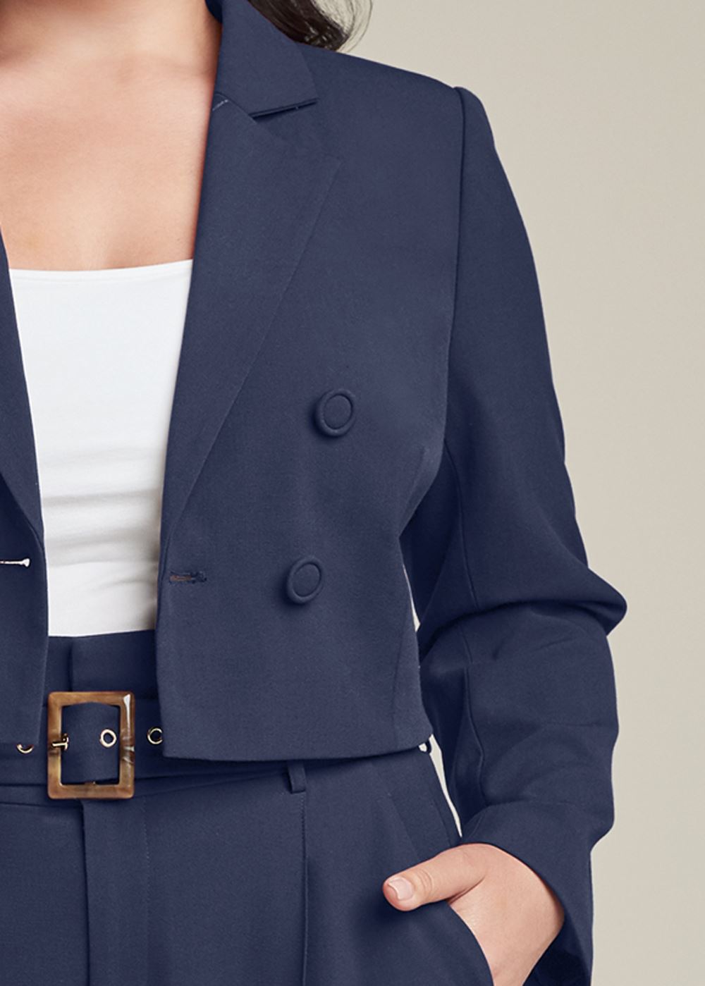 Venus Plus Size Belted Suiting Set in Navy
