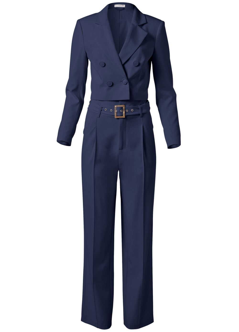 Venus Plus Size Belted Suiting Set in Navy