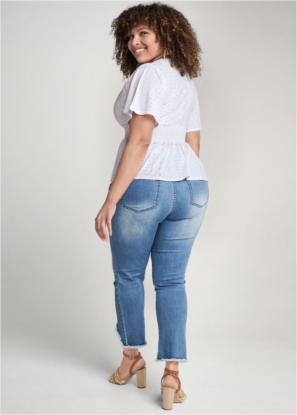 Venus Plus Size Stretch Eyelet Peplum Top