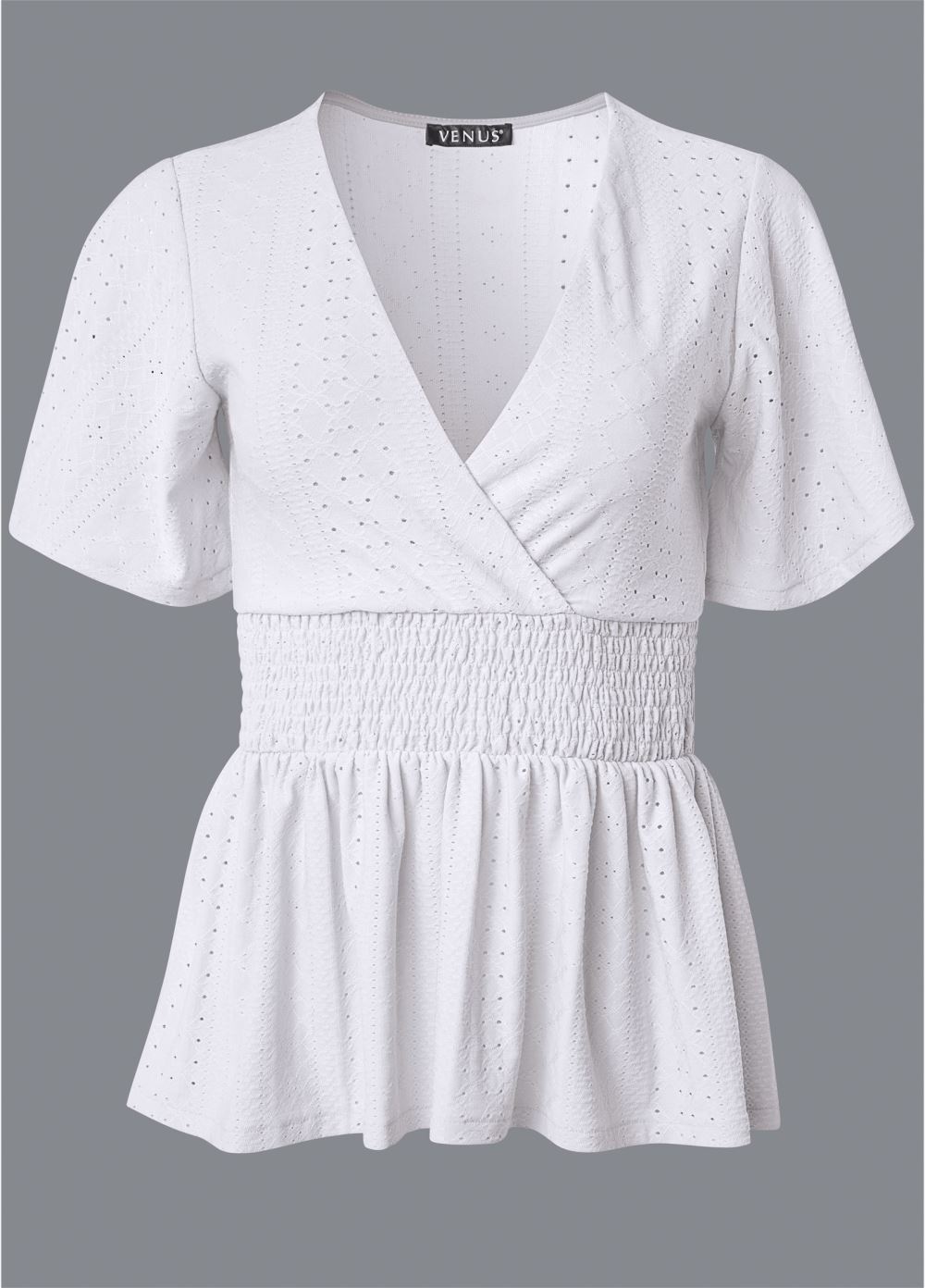 Venus Plus Size Stretch Eyelet Peplum Top