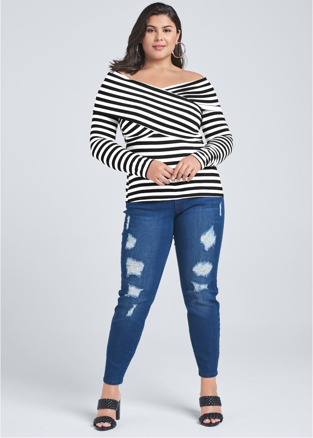 Venus Plus Size Stripe Off-The-Shoulder Top