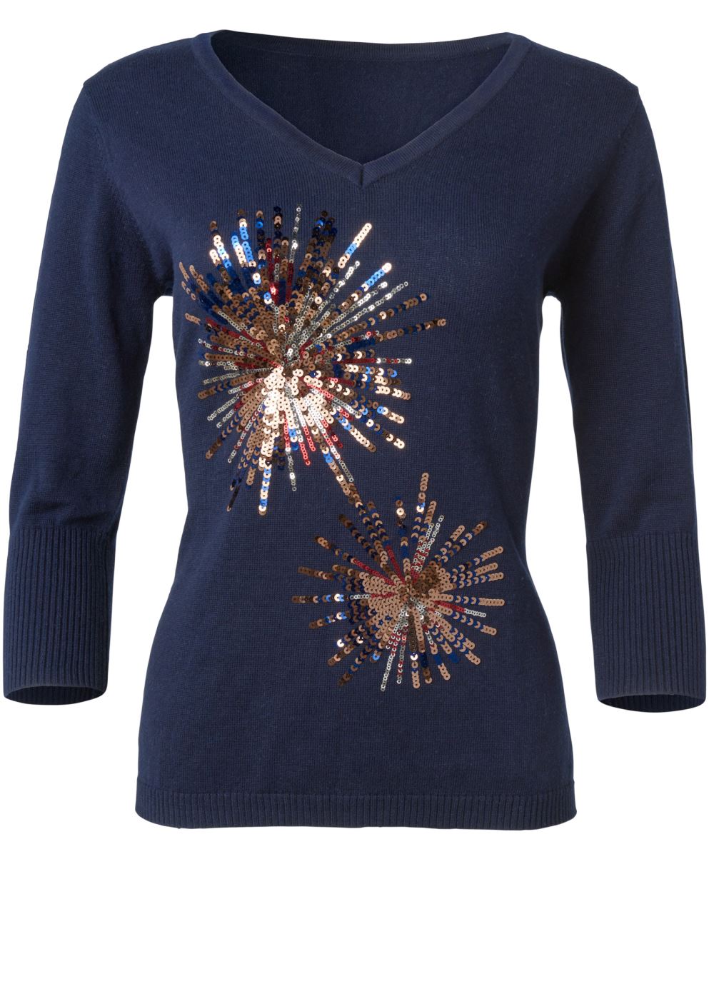 Venus Plus Size Sequin Fireworks Sweater in Navy