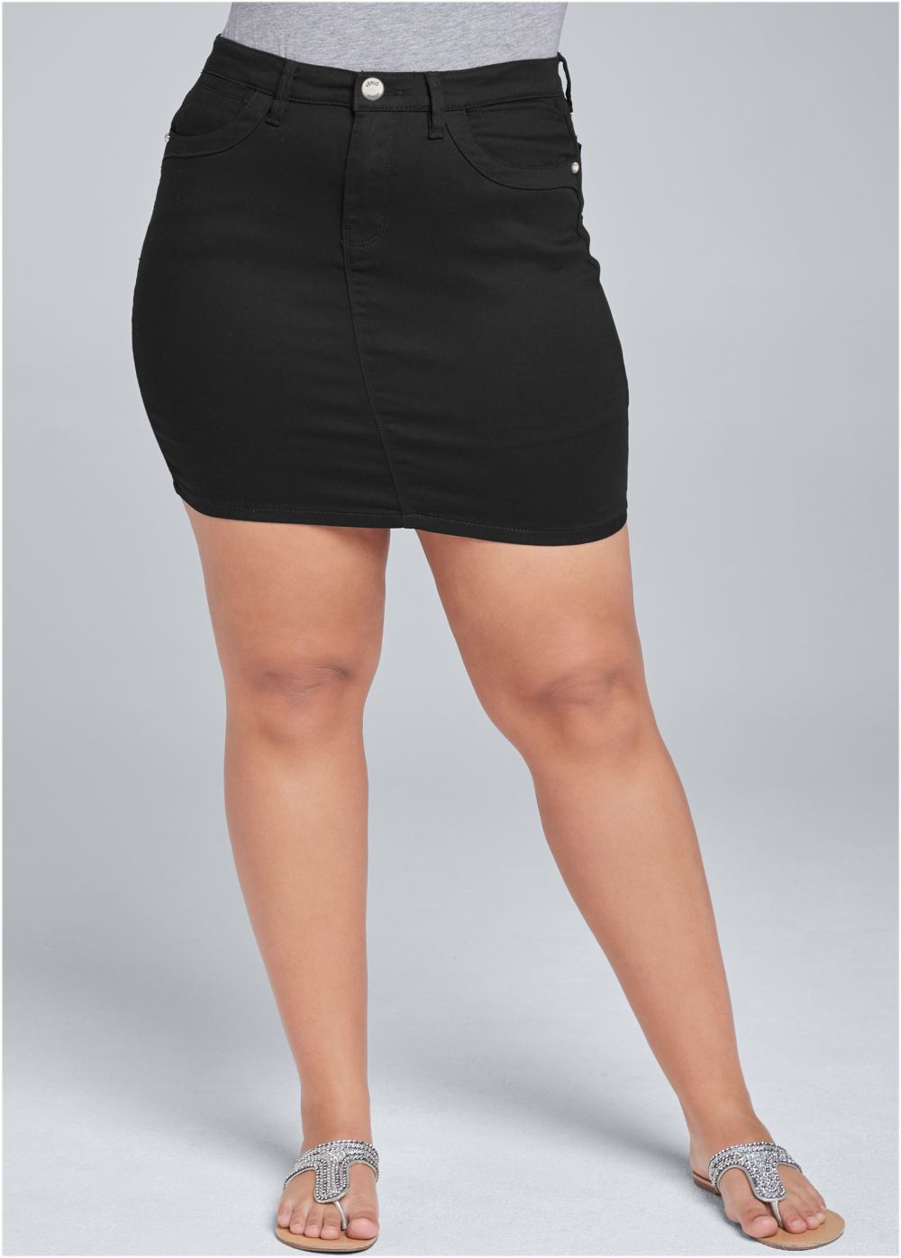 Venus Plus Size Mini Jean Skirt - Black