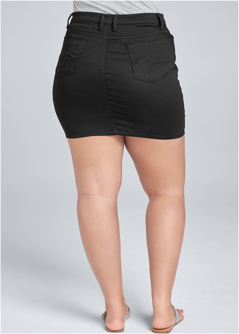 Venus Plus Size Mini Jean Skirt - Black