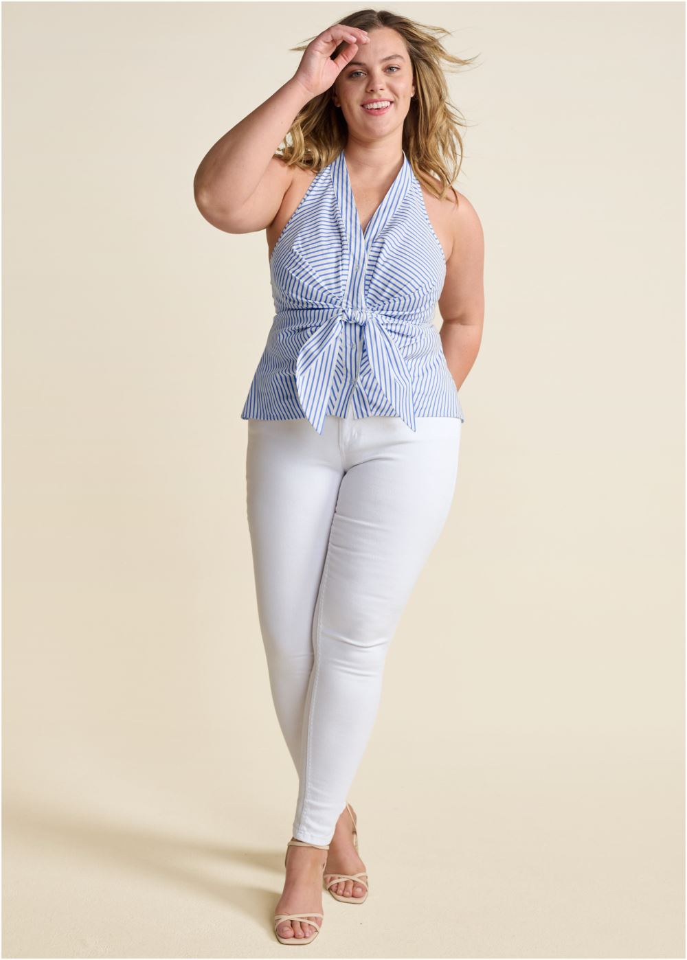 Venus Plus Size Striped Halter Top