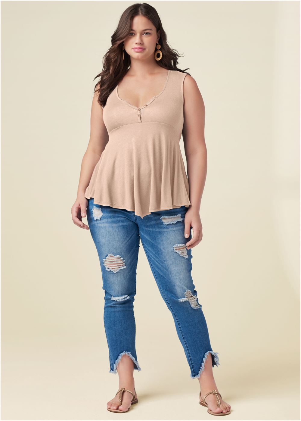 Venus Plus Size Henley Babydoll Top
