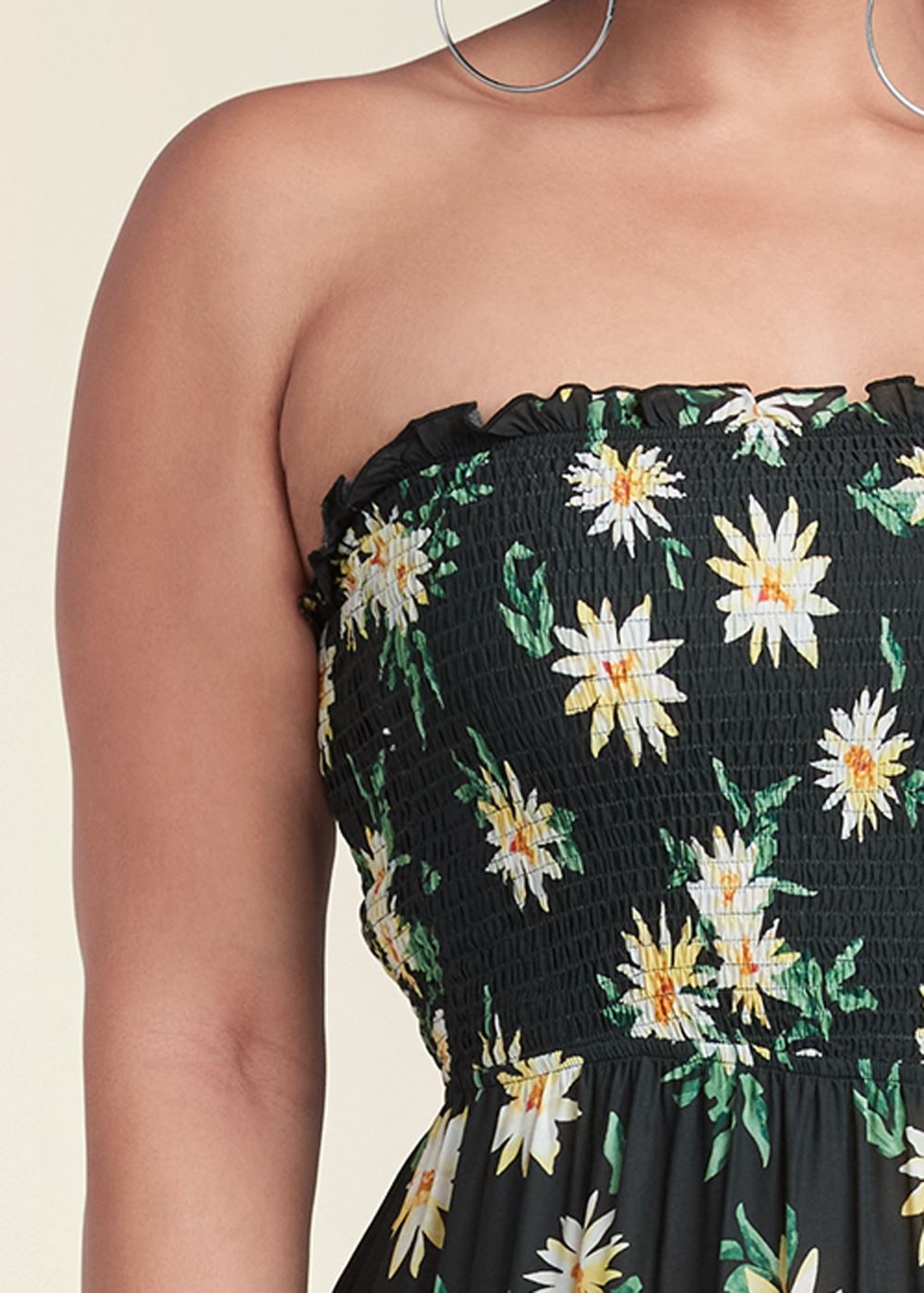 Venus Plus Size Floral Strapless Jumpsuit in Black & Yellow