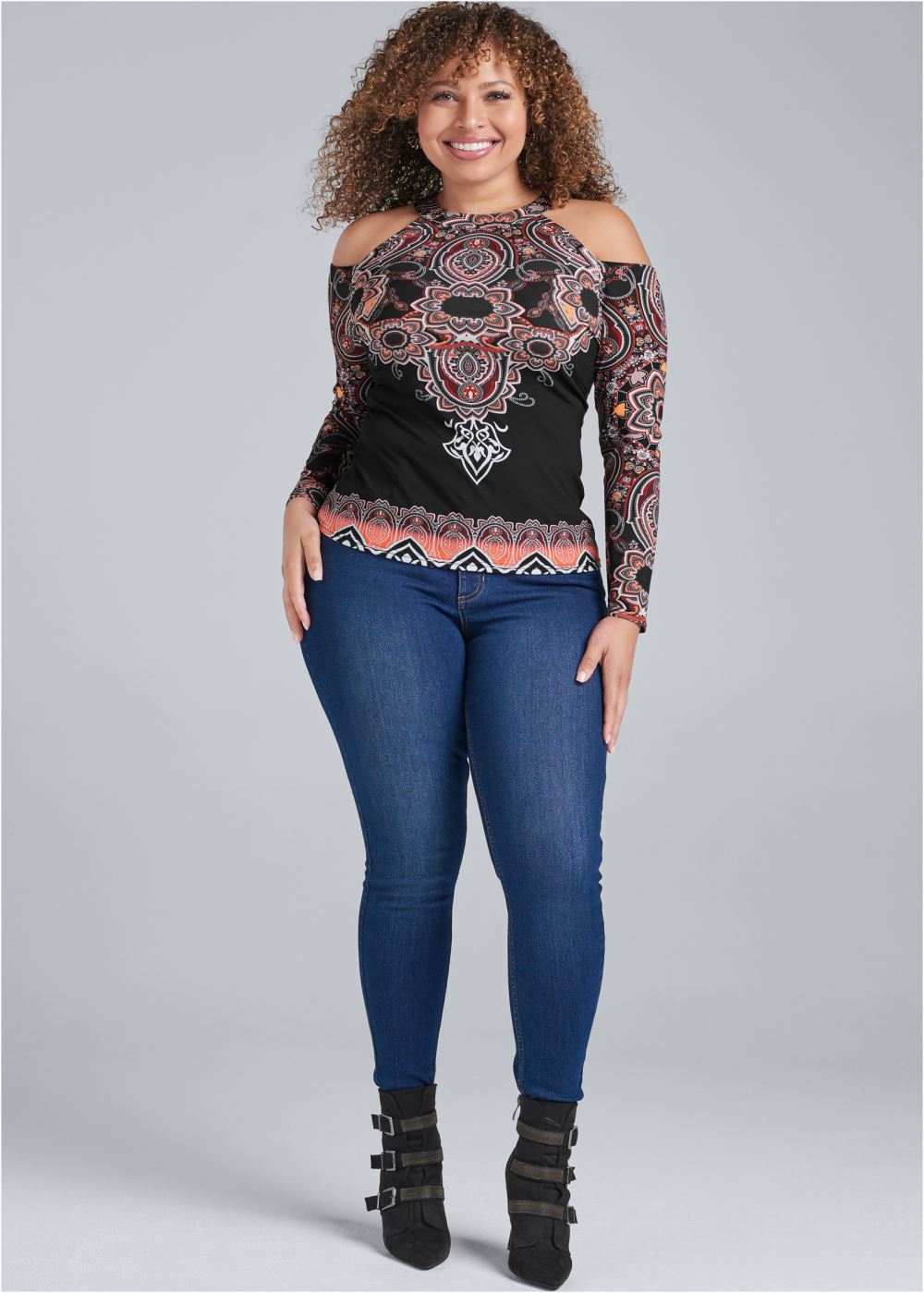 Venus Plus Size Paisley Cold-Shoulder Top