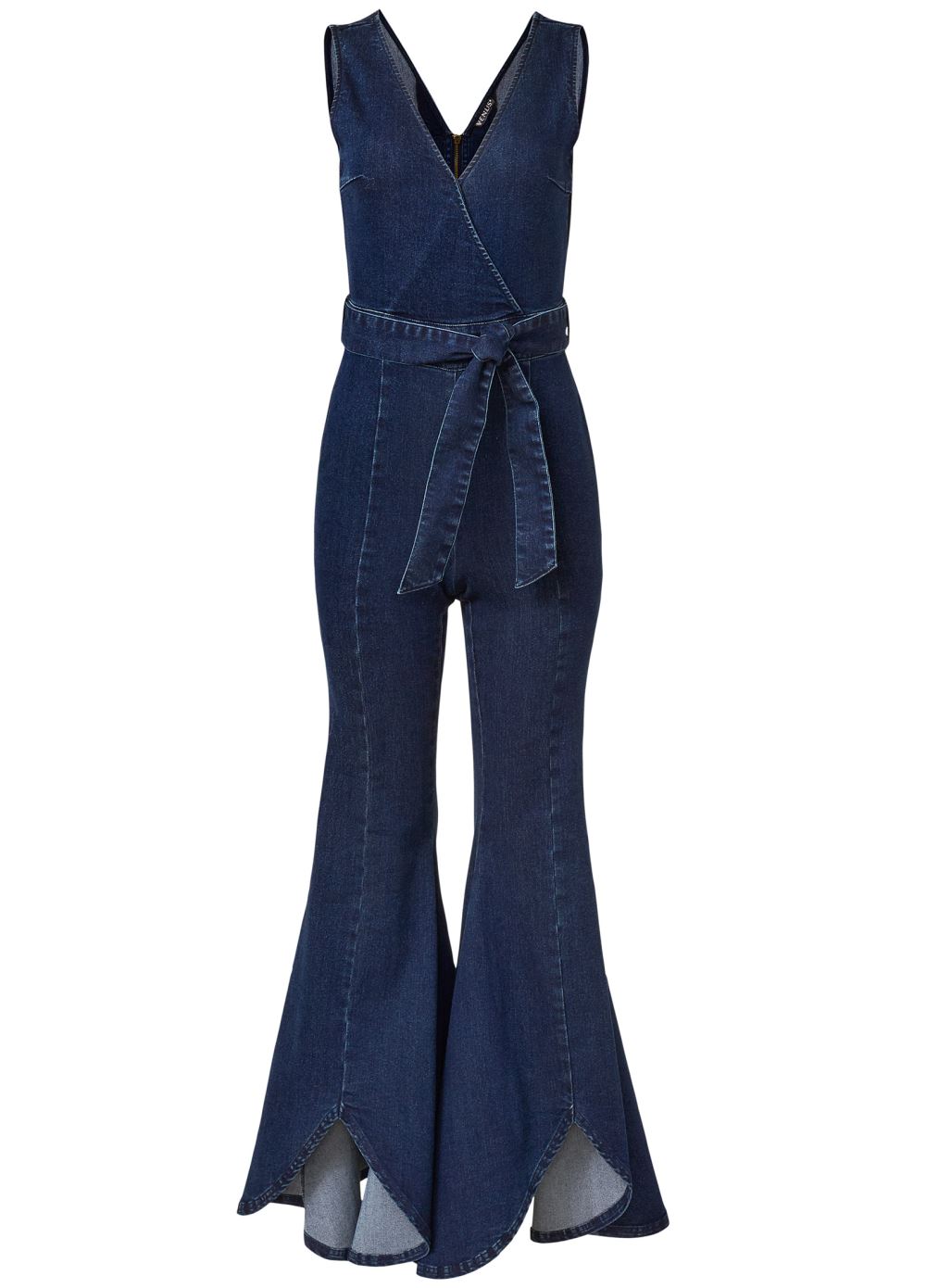 Venus Plus Size Flared Denim Jumpsuit in Dark Wash