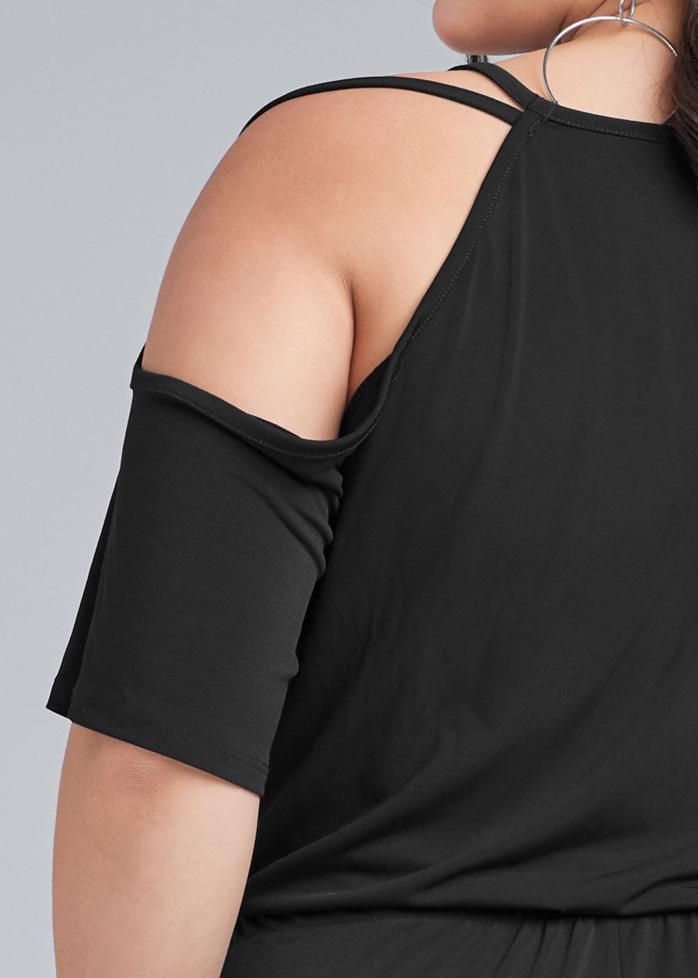 Venus Plus Size Cold-Shoulder Jumpsuit in Black