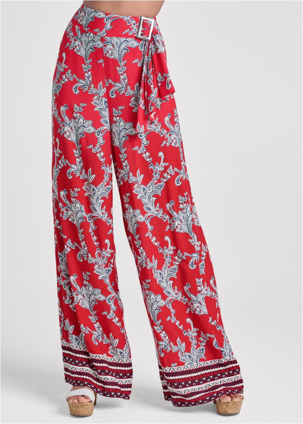 Venus Plus Size Paisley Patriotic Pants in Red And Blue