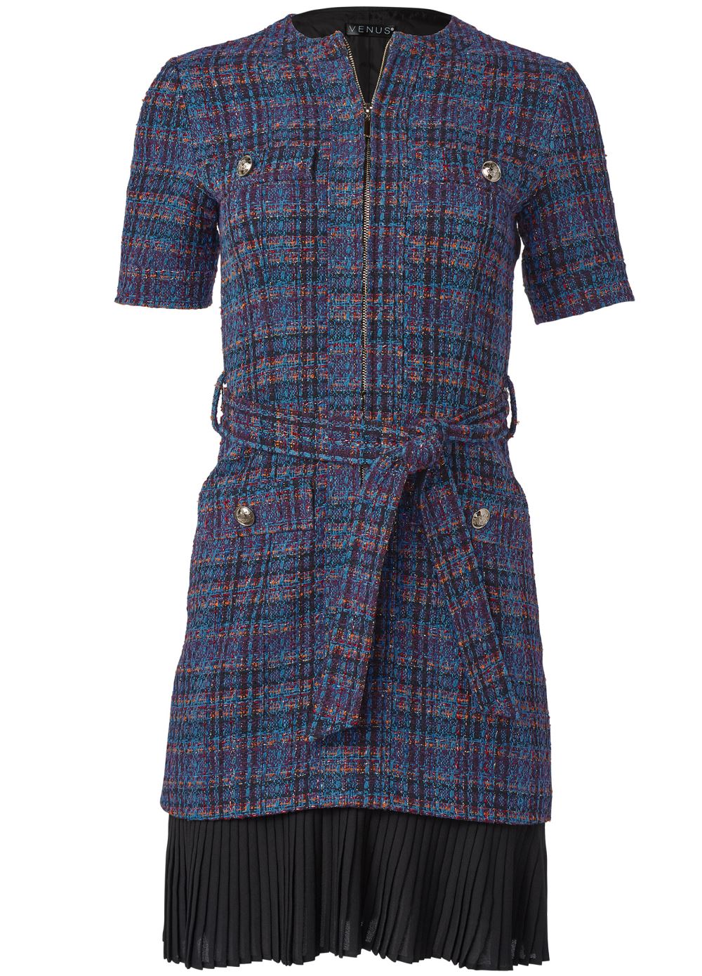 Venus Plus Size Belted Tweed Dress