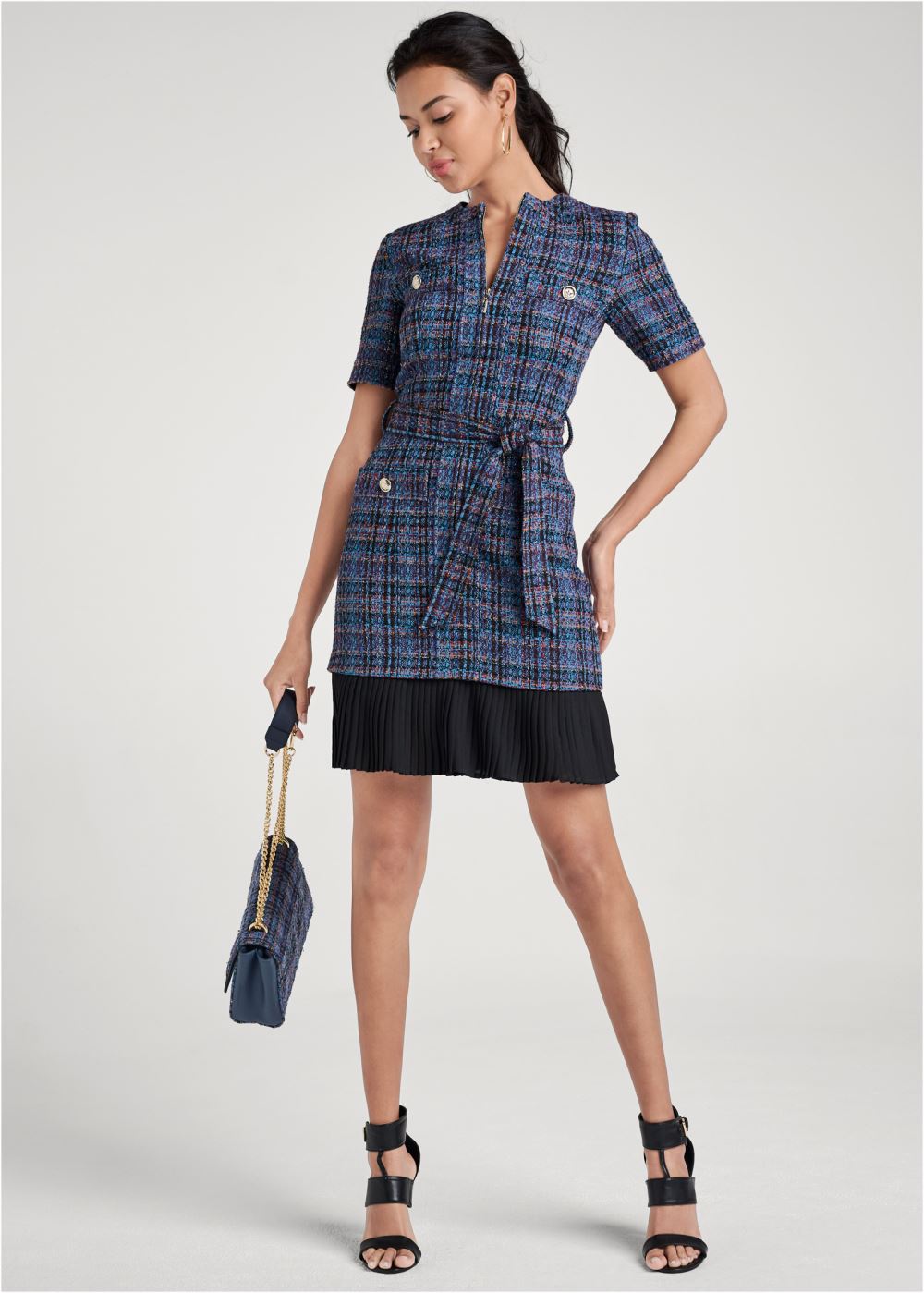 Venus Plus Size Belted Tweed Dress