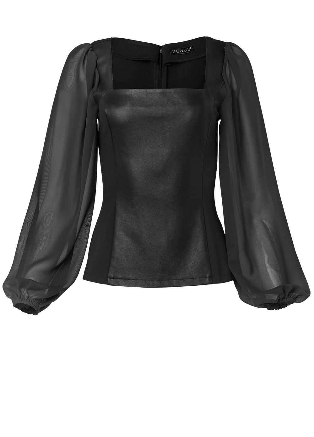 Venus Plus Size Faux-Leather Mesh Top