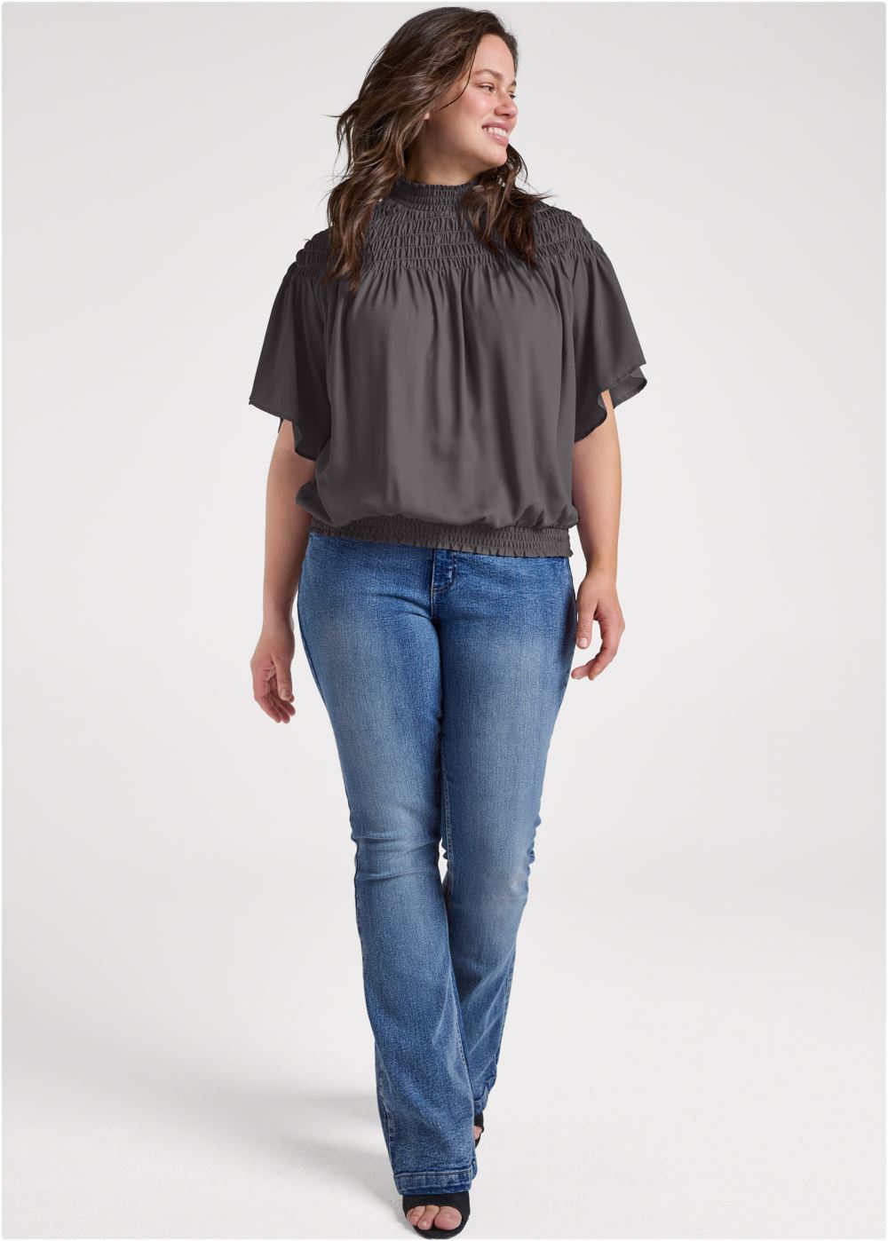 Venus Plus Size Smocked Blouson Top