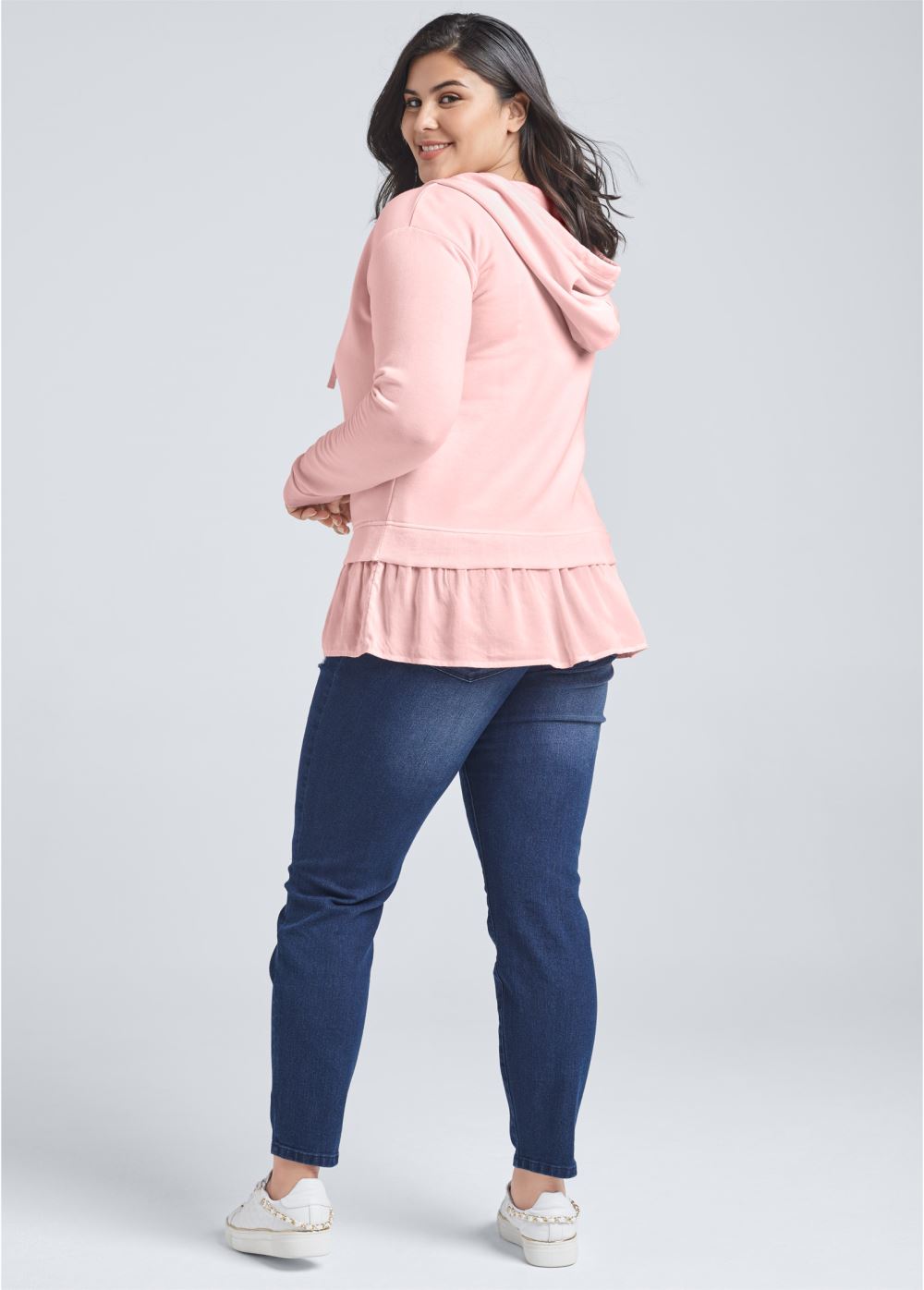 Venus Plus Size Ruffle Hem Lounge Jacket in Light Pink
