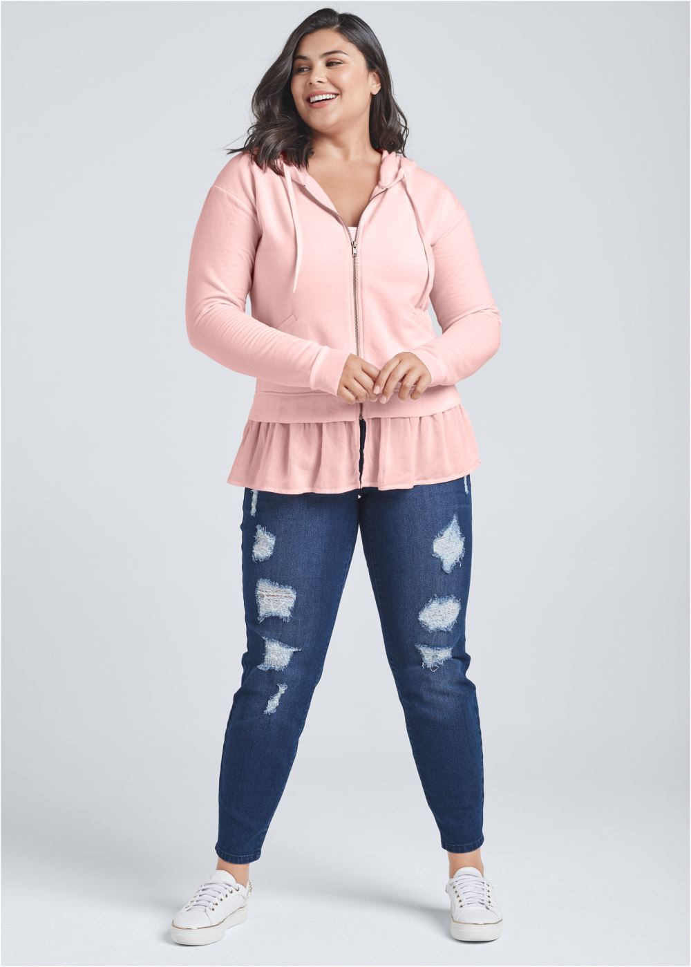 Venus Plus Size Ruffle Hem Lounge Jacket in Light Pink