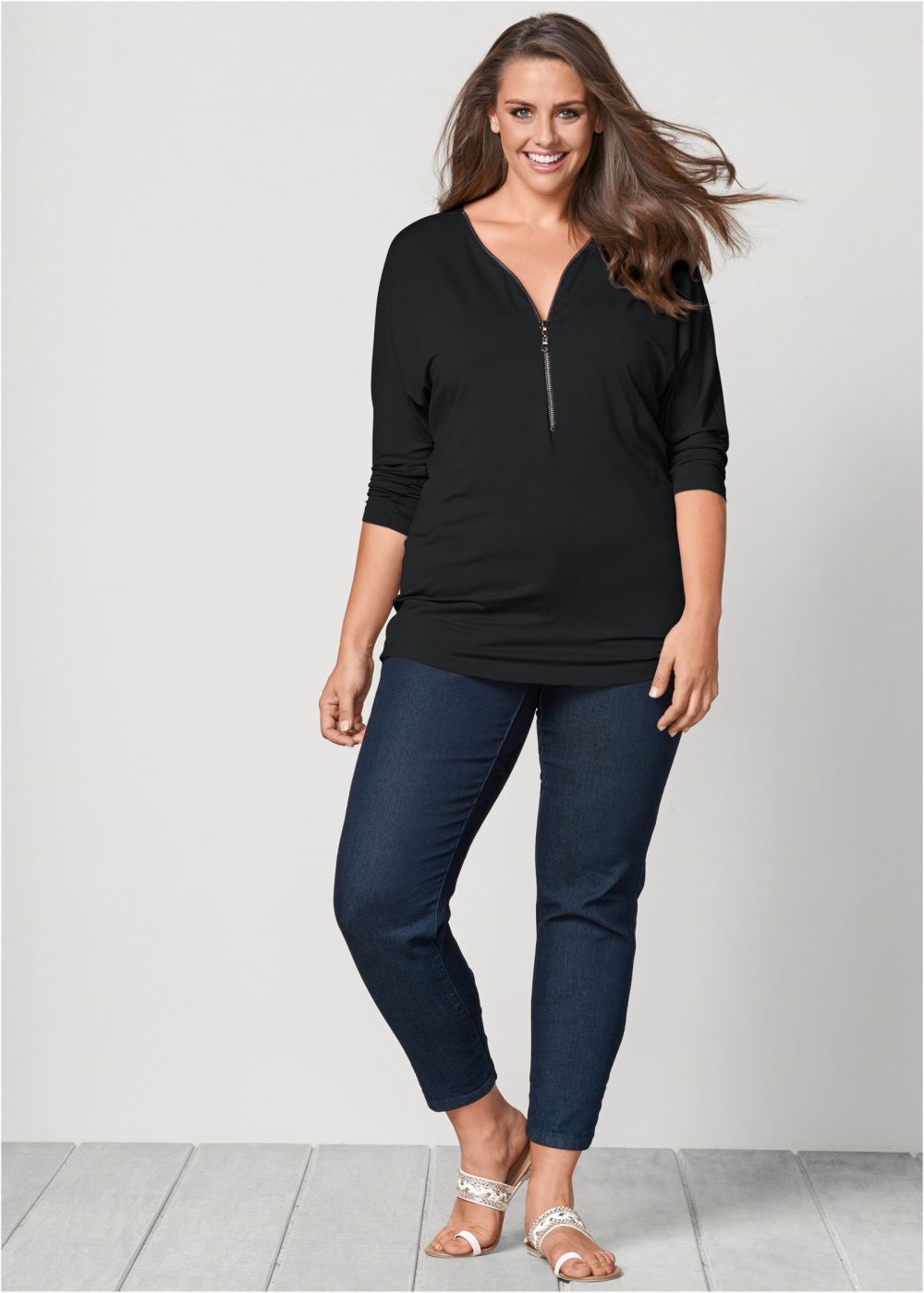 Venus Plus Size Zip Detail Top
