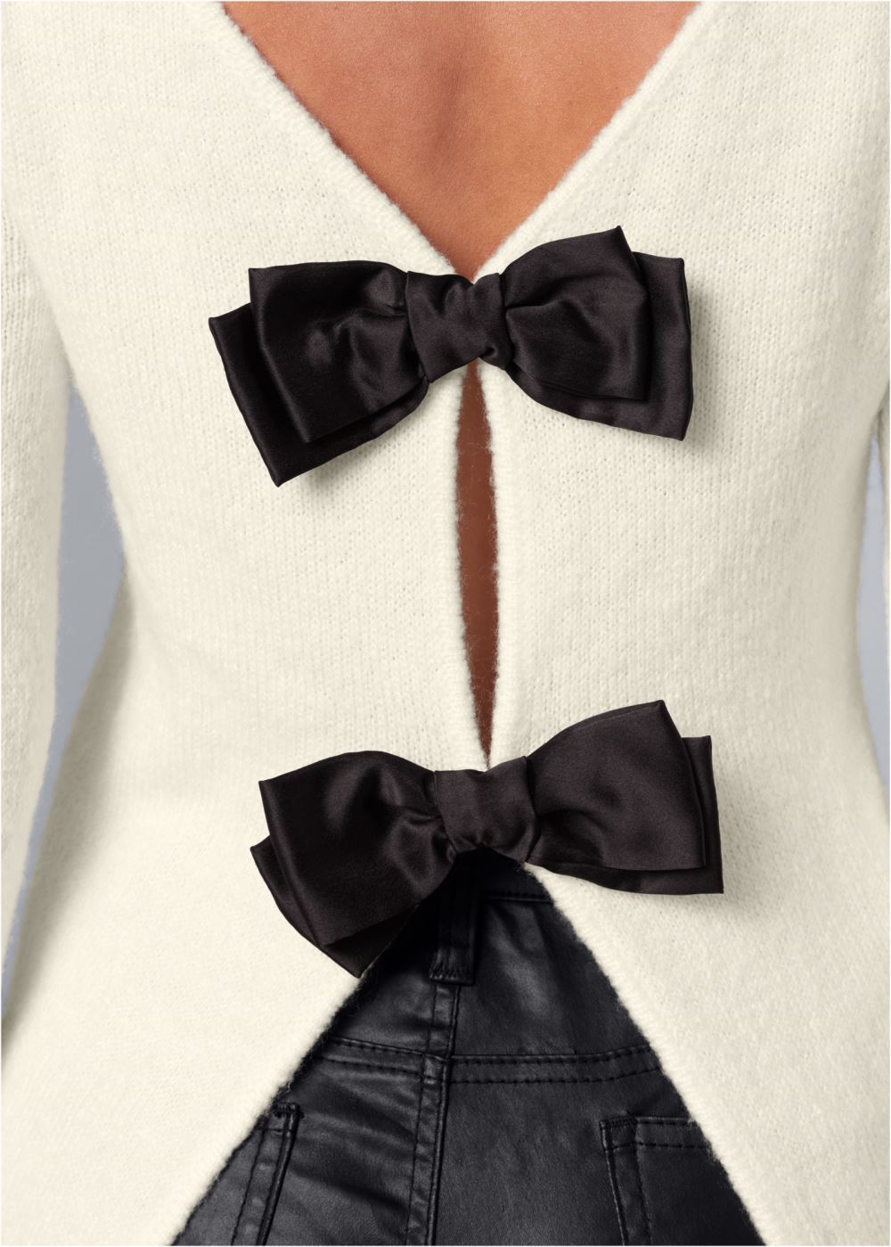 Venus Plus Size Bow Detail Sweater in Off White