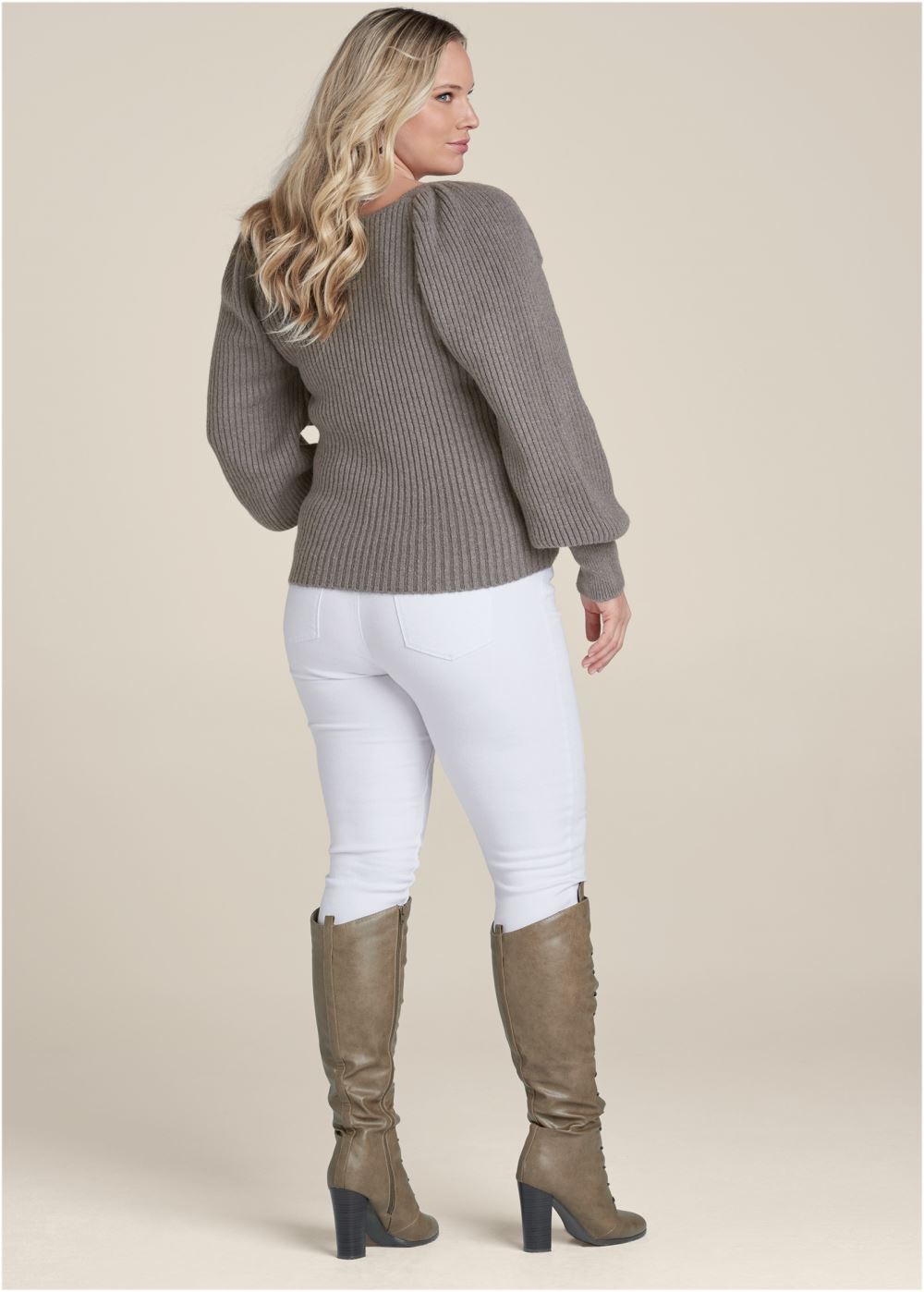 Venus Plus Size Square Neck Sweater in Dark Grey