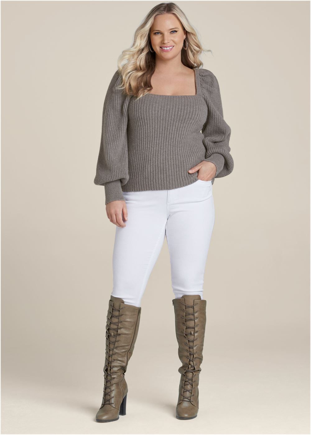 Venus Plus Size Square Neck Sweater in Dark Grey