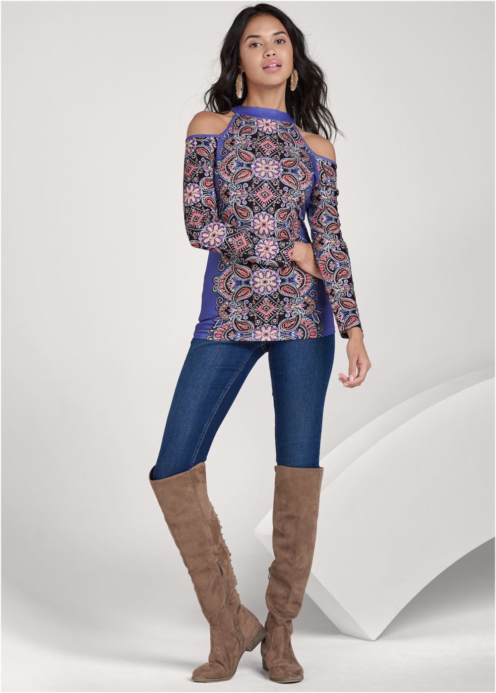 Venus Plus Size Paisley Cold-Shoulder Top