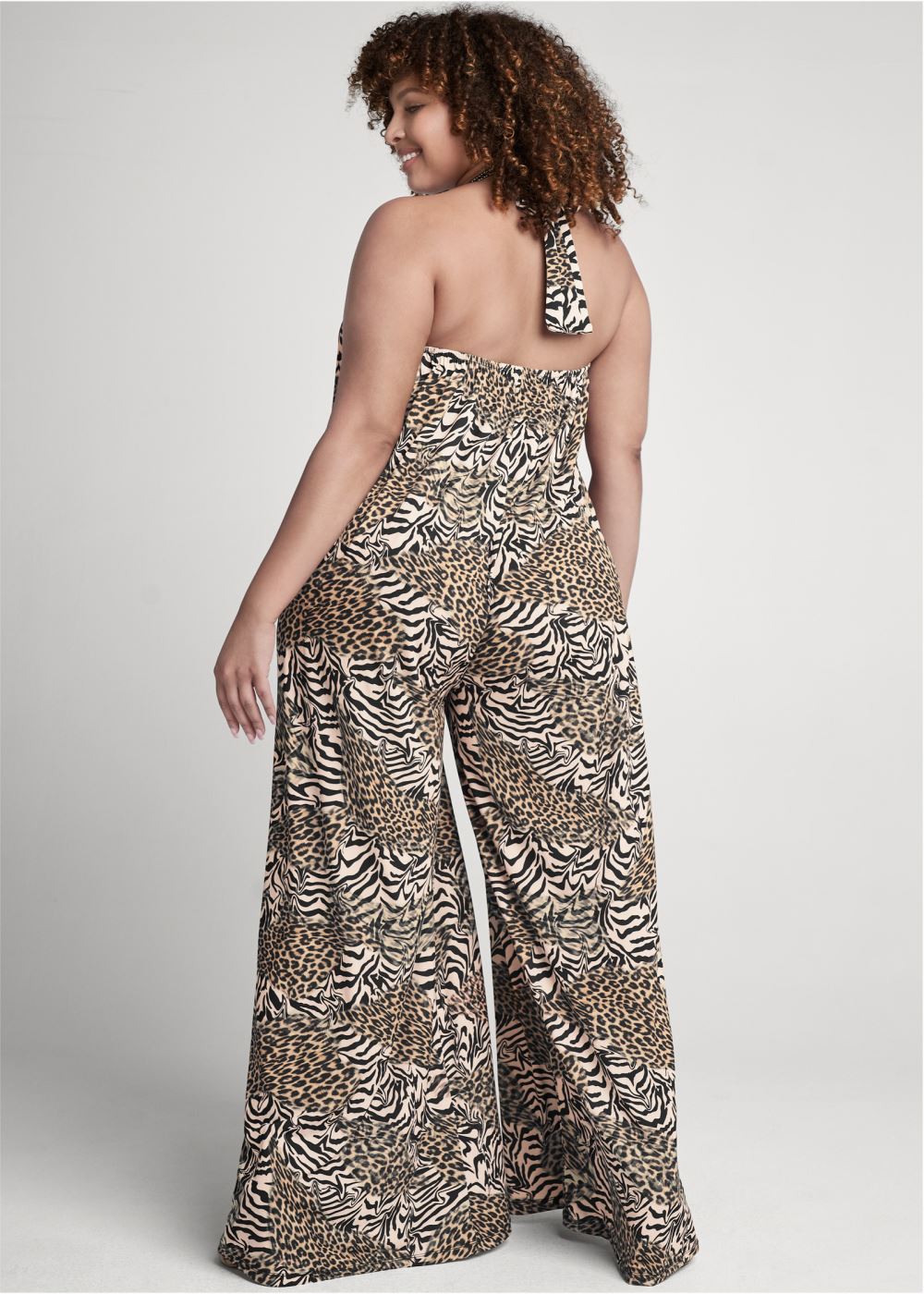 Venus Plus Size Abstract Animal Print Jumpsuit in Brown Multi