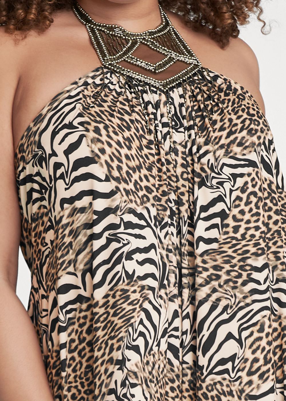 Venus Plus Size Abstract Animal Print Jumpsuit in Brown Multi