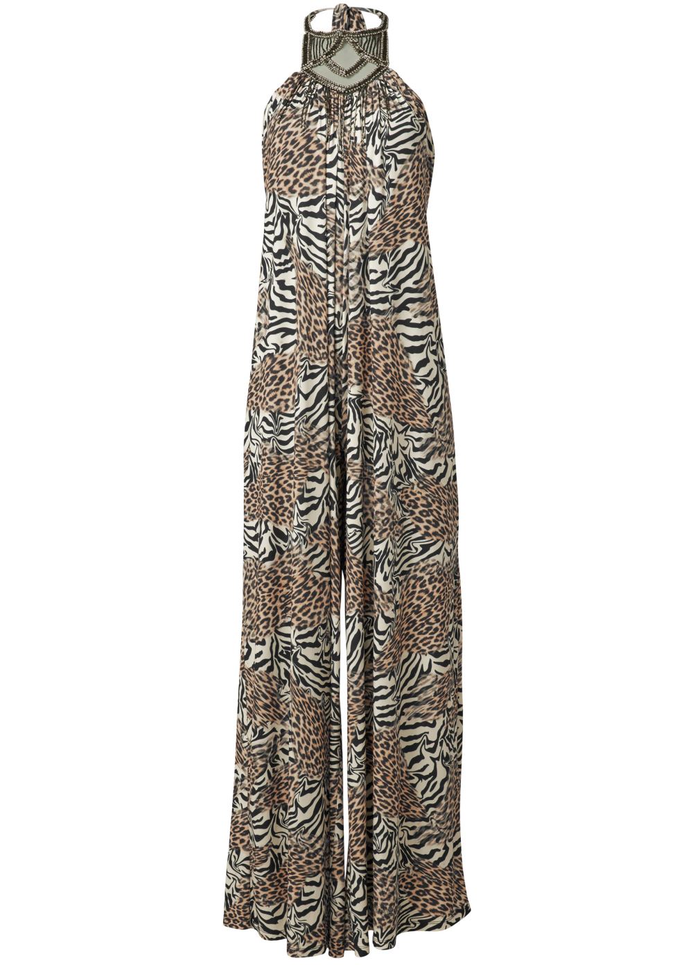 Venus Plus Size Abstract Animal Print Jumpsuit in Brown Multi