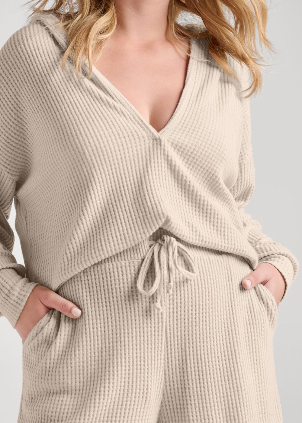 Venus Plus Size Brushed Waffle Short Set in Oatmeal