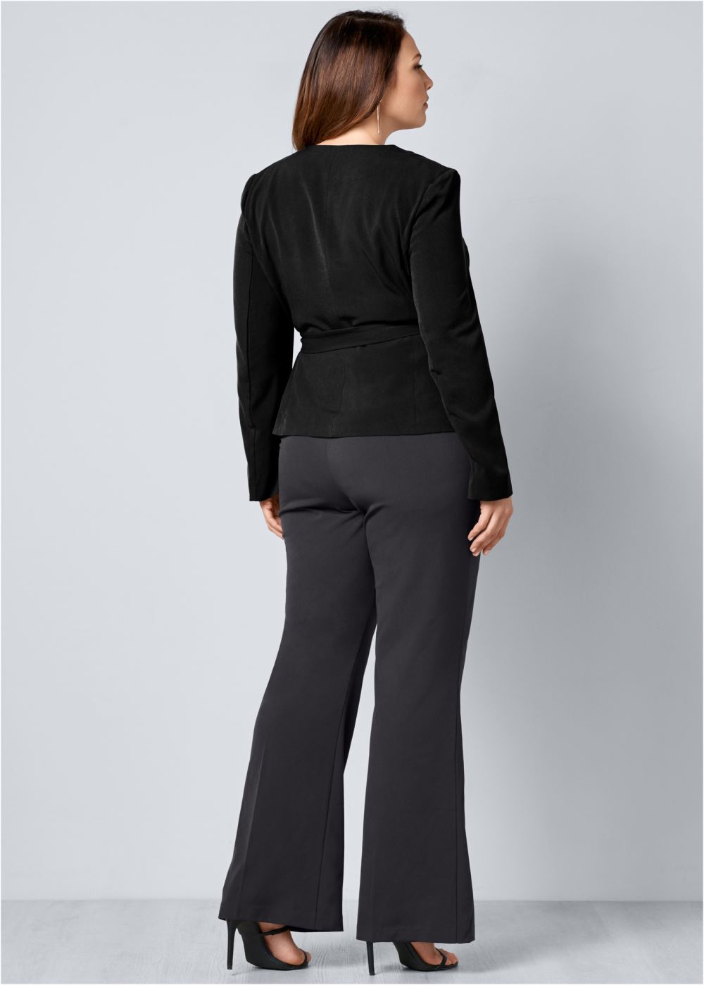 Venus Plus Size Belted Pant Suit Set in Dark Grey