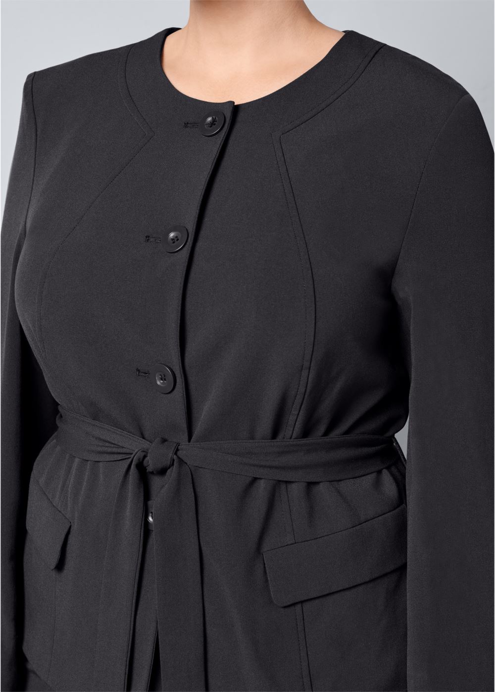 Venus Plus Size Belted Pant Suit Set in Dark Grey