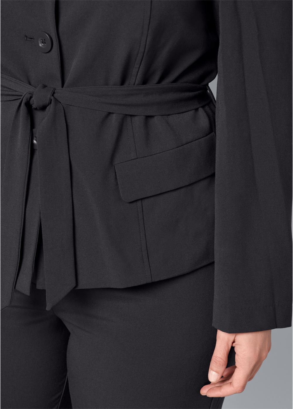 Venus Plus Size Belted Pant Suit Set in Dark Grey