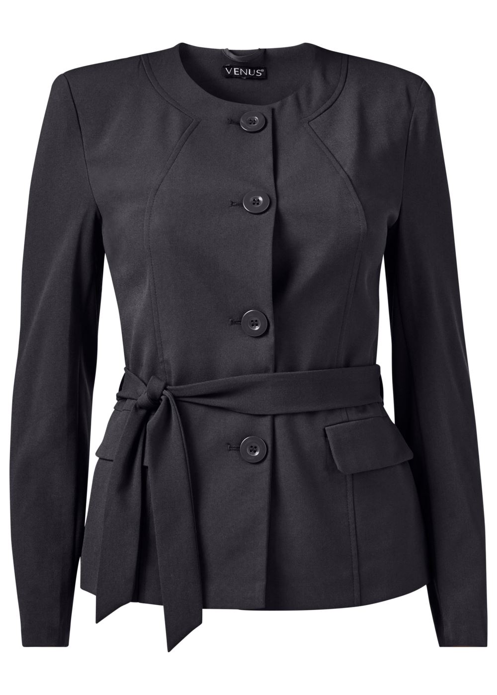 Venus Plus Size Belted Pant Suit Set in Dark Grey