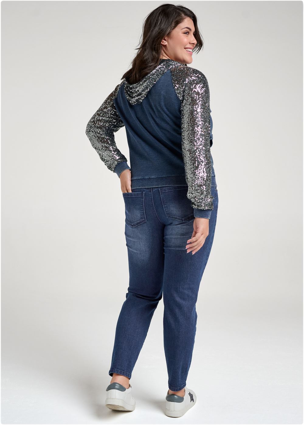 Venus Plus Size Washed Sequin Lounge Jacket in Blue & Silver