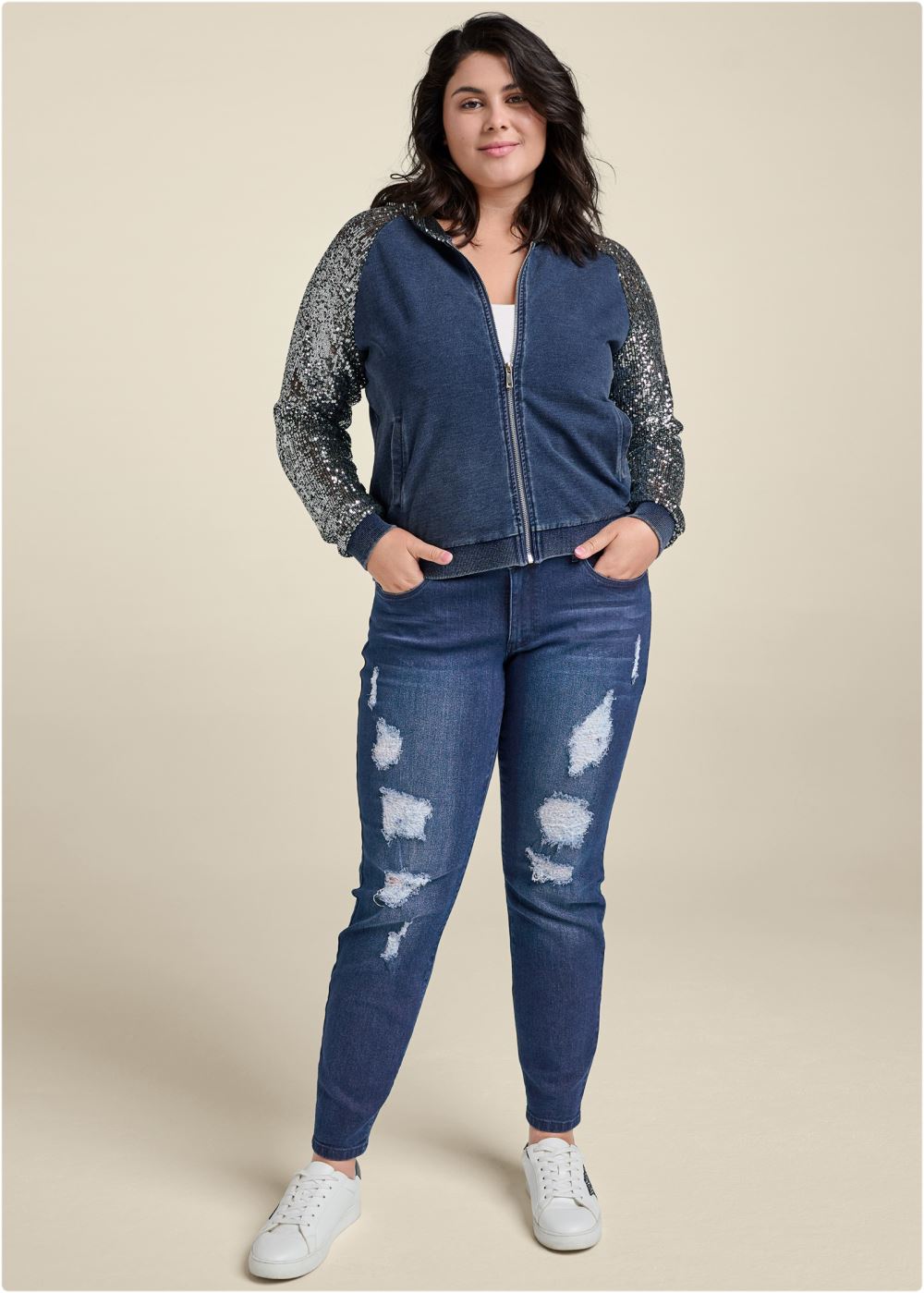 Venus Plus Size Washed Sequin Lounge Jacket in Blue & Silver