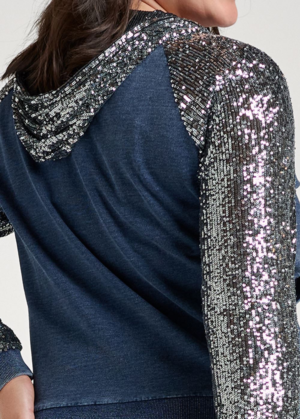 Venus Plus Size Washed Sequin Lounge Jacket in Blue & Silver