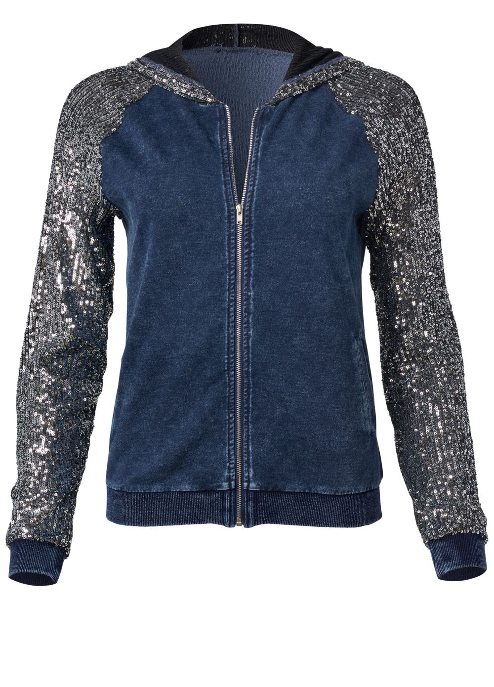 Venus Plus Size Washed Sequin Lounge Jacket in Blue & Silver