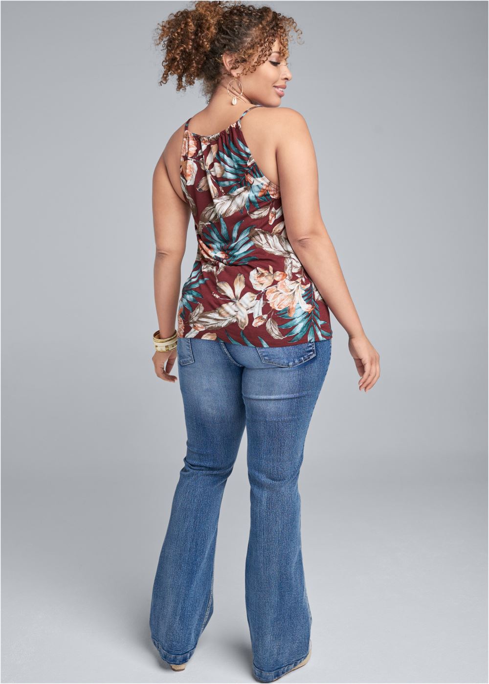 Venus Plus Size Floral Print Keyhole Top