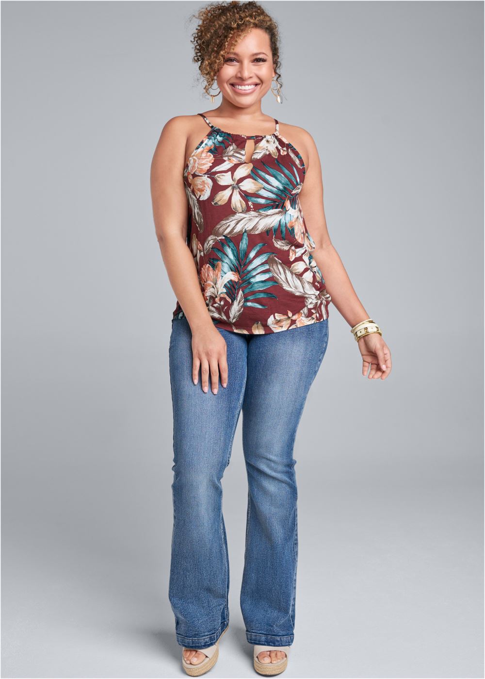 Venus Plus Size Floral Print Keyhole Top