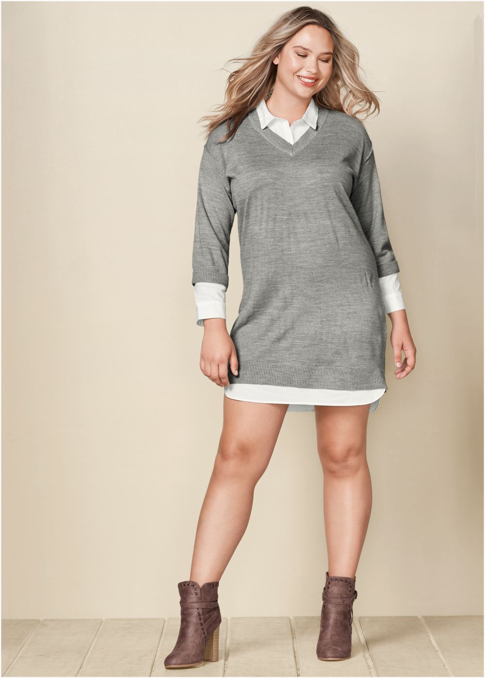 Venus Plus Size Layered Sweater Dress