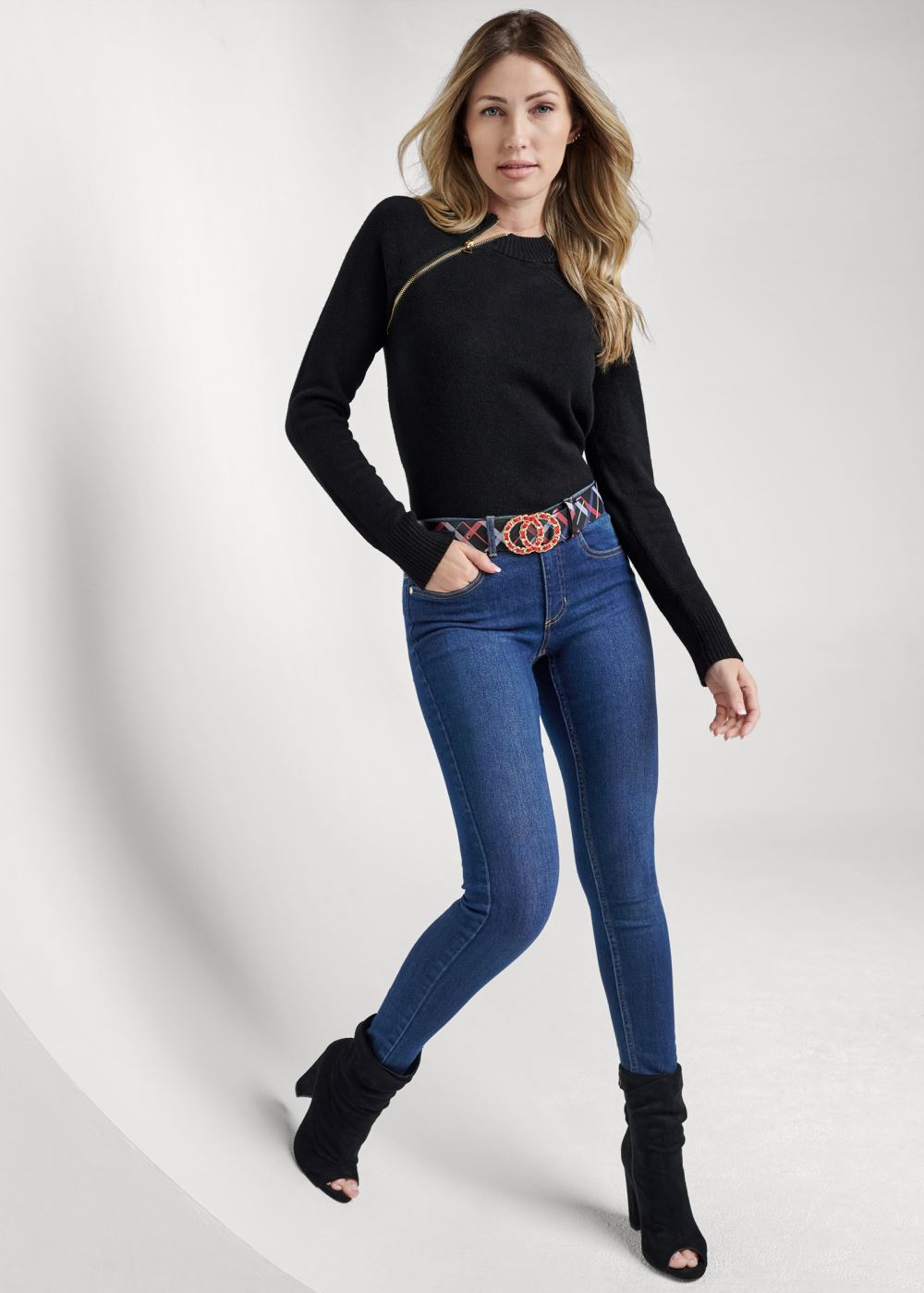 Venus Plus Size Zipper Neck Sweater in Black